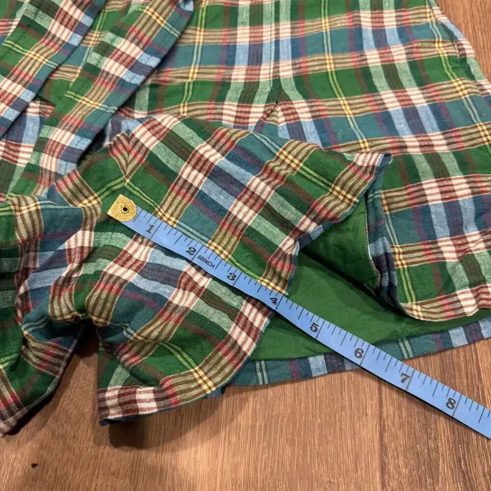 J.Crew Womens Green White Red Plaid Pleated Belted Dress Shorts Size 2 XS